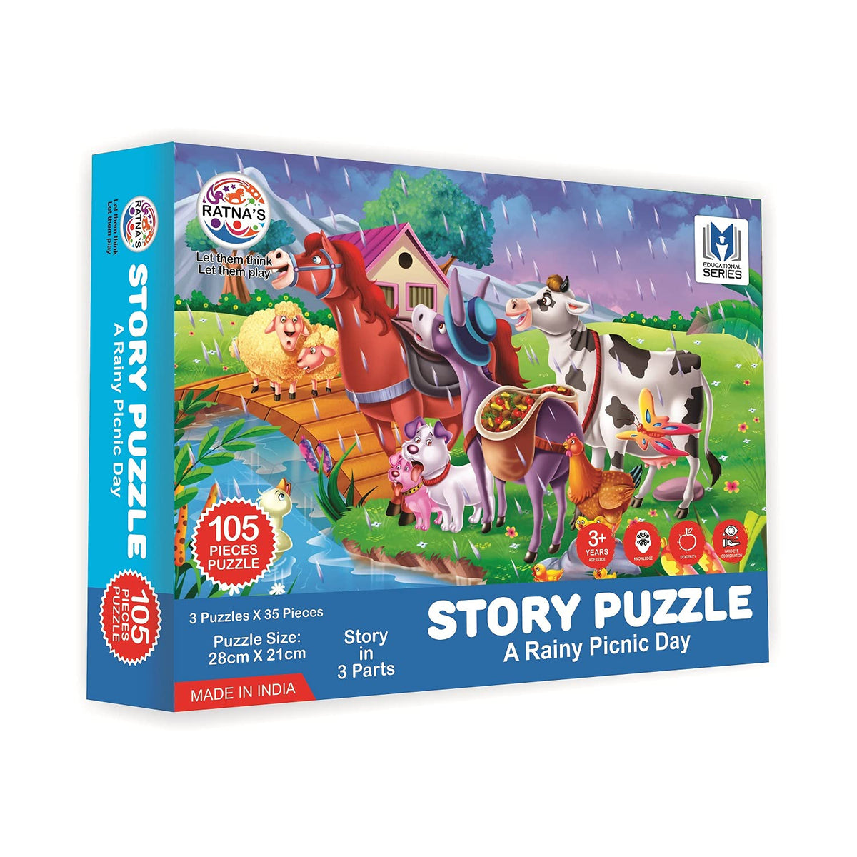 RatnaS Story Jigsaw Puzzle Rainy Picnic Day For Kids. 3 Jigsaw Puzzle Included In The Pack With A Story Book