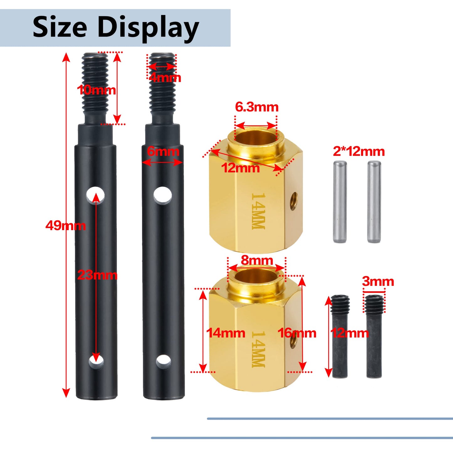 MORLORDY RC Portal Drive Stub Axle 14mm Extension Brass Hex Adaptor Set for 1/10 Scale RC Crawler Car TRX4 Upgrades