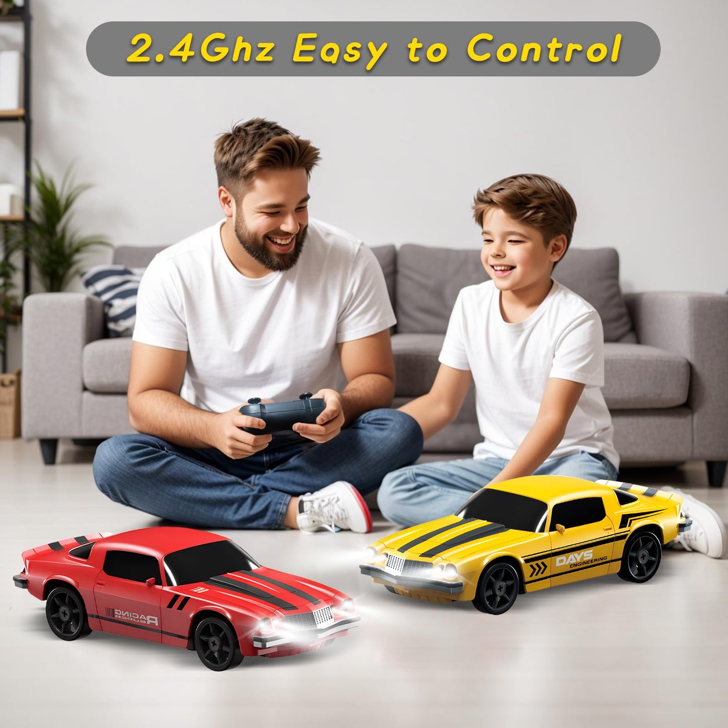 Yuan Plan Rc Drift Car - 1/24 4Wd Remote Control With Led Light, 2.4Ghz High Speed, Two Rechargeable Batteries And Drift Tires F