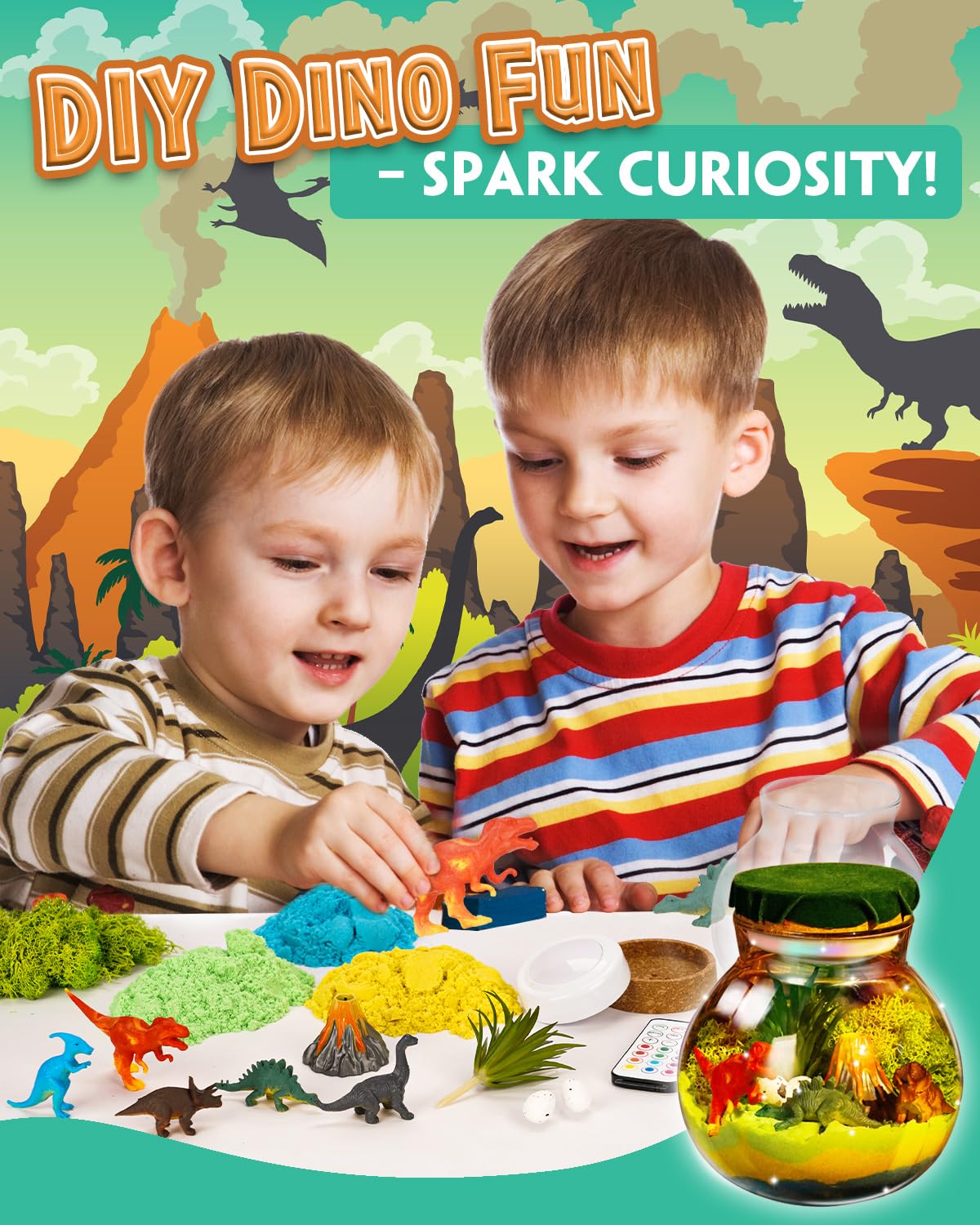 Light-Up Dinosaur Terrarium Kit For Kids, Diy Dino Toys Arts & Crafts Gift For Boys Age 4 5 6 7 8-12 Years Old, Led Night Light