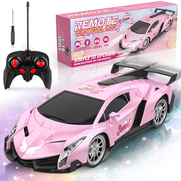 Growsland Remote Control Car for Girls, 1:18 Pink RC Cars Toys for Kids Girl Electric Vehicle Toy Car Hobby Racing Car with Ligh