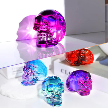 Ornalrist K9 Crystal Multicolor Black And Purple Skull Figurines Halloween Day Of The Dead Decor Glass Skull Gifts For Skull Lov