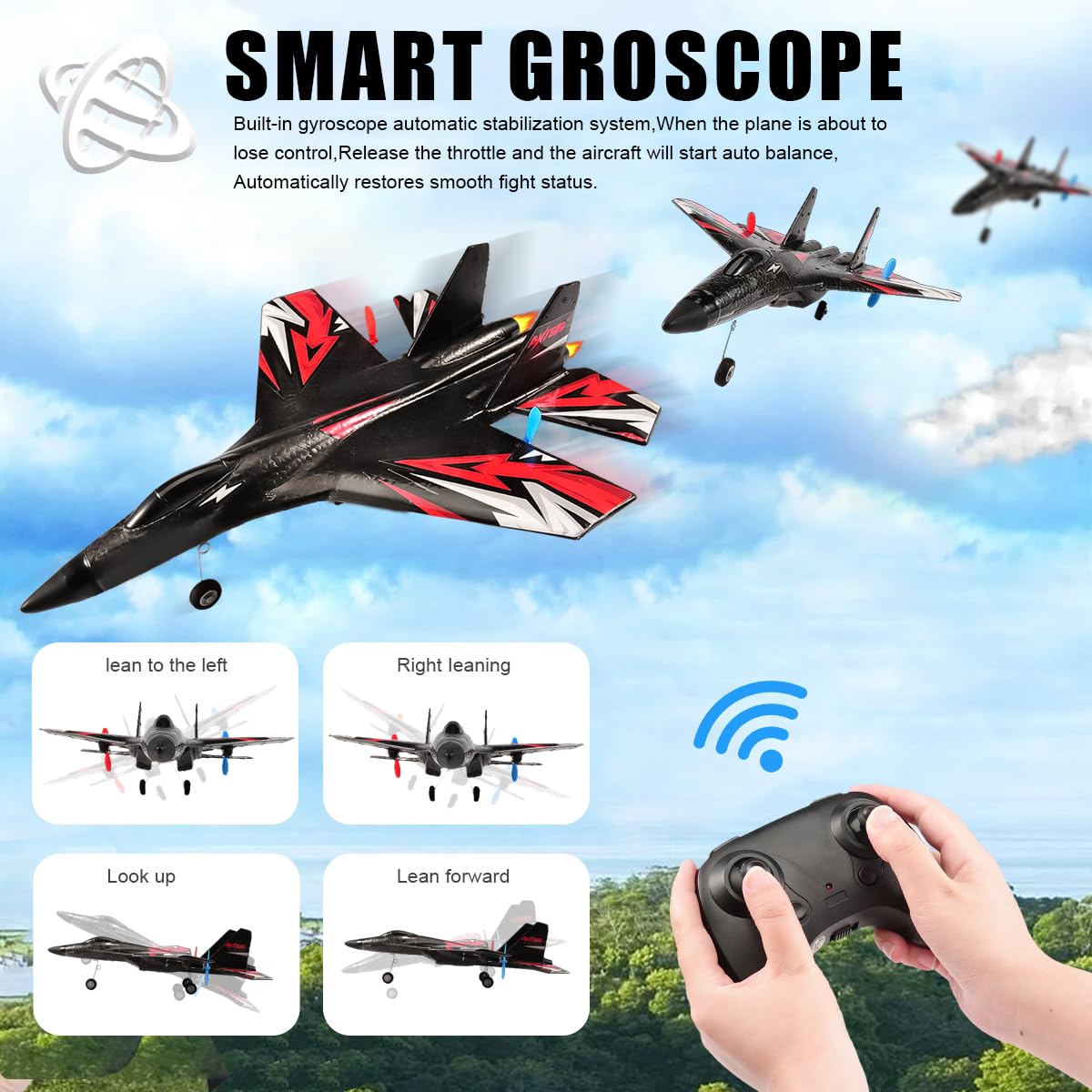 Roofworld New Upgrade Su27 Rc Airplane, Remote Control Fighter Toys, 2.4Ghz 6-Axis Gyro Stabilizer Rtf Glider Aircraft Plane Wit