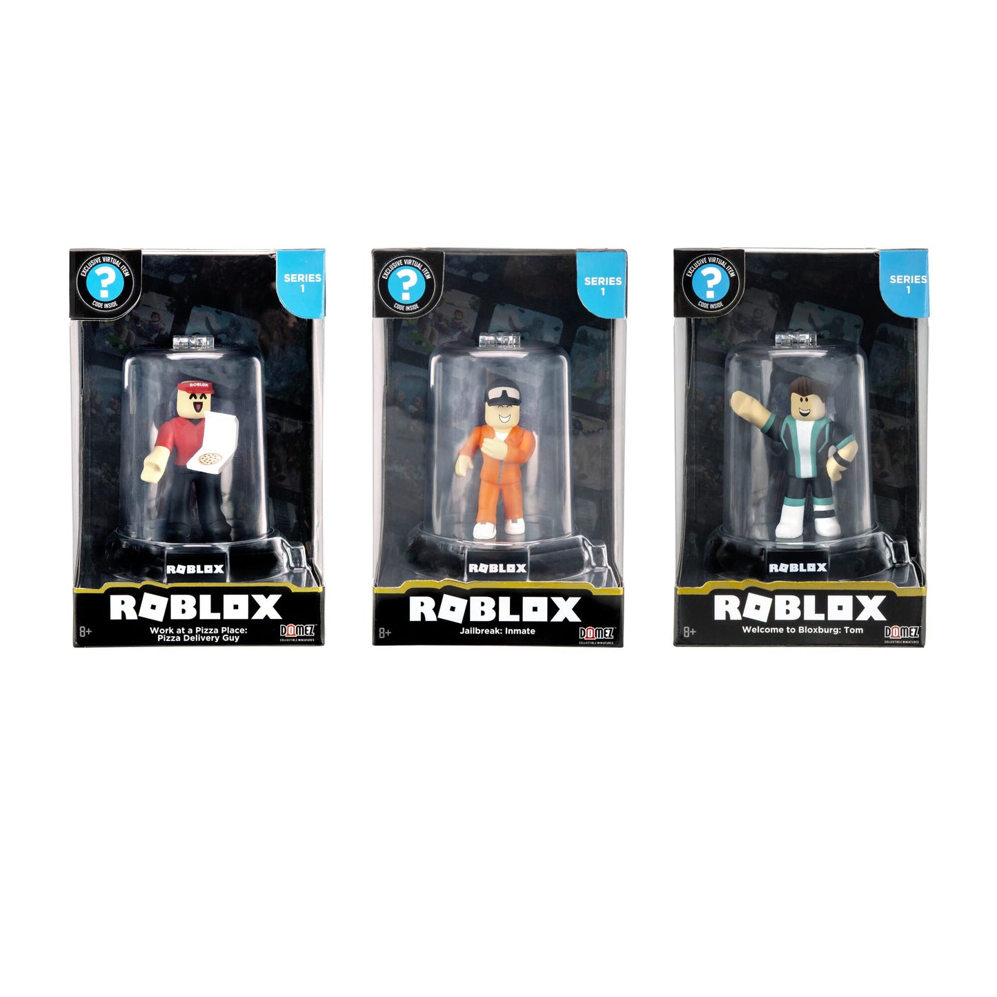 Roblox Action Collection Domez - Pizza Delivery Guy & Tom 3-Pack, Medium, Plastic, Red/Orange/Green, Model DMZ0982