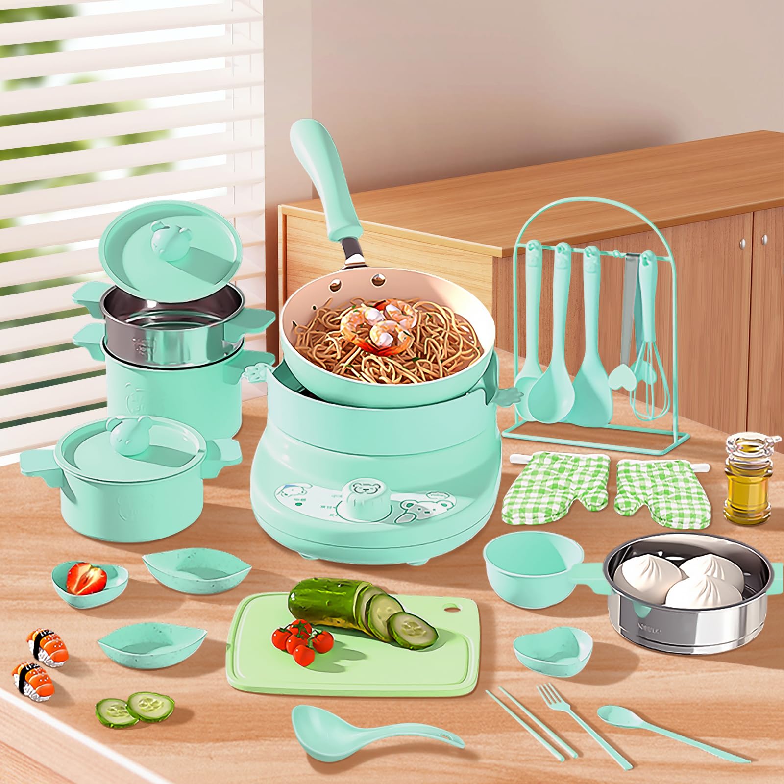 Cicicooie Kid Cooking Set Real Safe Easy Montessori Kitchen Tools, Utensils Includes Stove Burner Aprons Cooking Tool Etc For Re