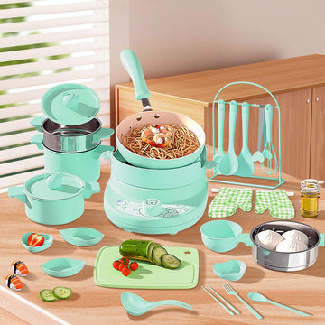 Cicicooie Kid Cooking Set Real Safe Easy Montessori Kitchen Tools, Utensils Includes Stove Burner Aprons Cooking Tool Etc For Re
