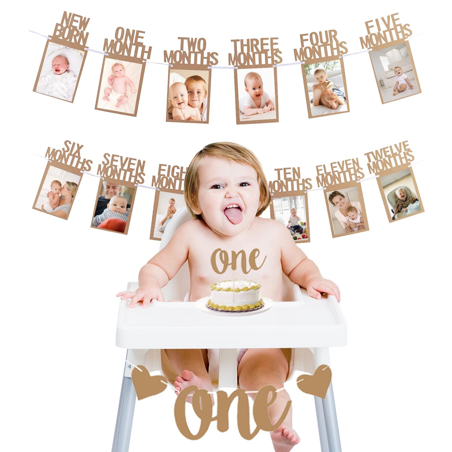 Siyoriot Baby 1st Birthday Decorations Girl Monthly Photo Banner First Birthday Decor with 1st Birthday High Chair Banner and On