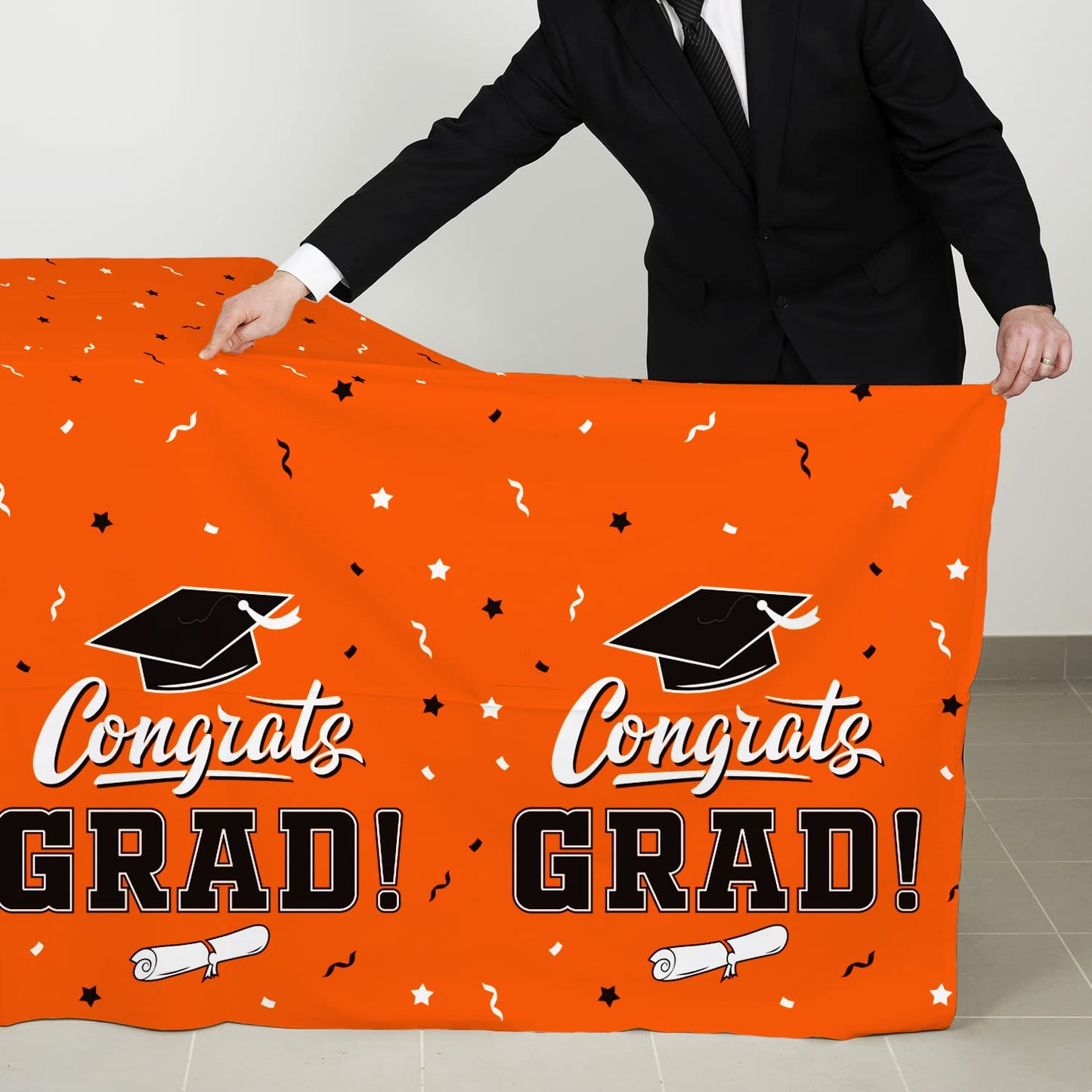 Graduation Party Decorations, Gongrats Grad Tablecover For Graduation Party Supplies, 3 Pcs Orange Table Cloths, 54''X108''
