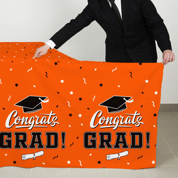 Graduation Party Decorations, Gongrats Grad Tablecover For Graduation Party Supplies, 3 Pcs Orange Table Cloths, 54''X108''