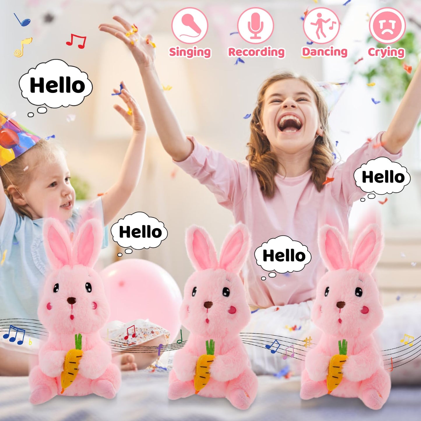 Emoin Bunny Plush Baby Toys, Singing Dancing 9'' Bunny Stuffed Animal, Interactive Rabbit Plush Crying Bunny Don'T Take His Carr