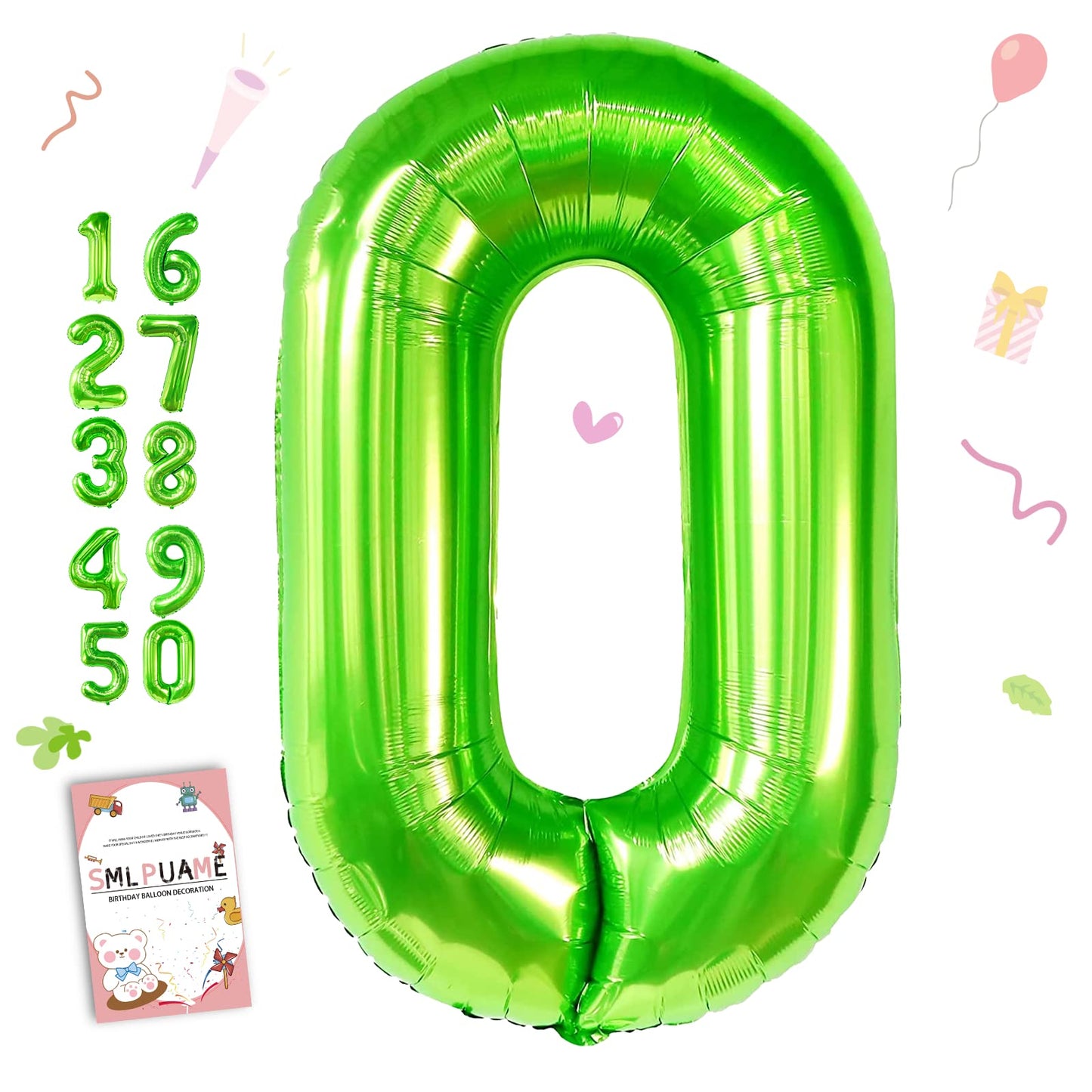 Smlpuame 40 Inch Number Balloon 0-9 Green Large Number 0 Balloons,Digital Balloons For Birthday Party Celebration Decorations Su
