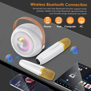 Mini Karaoke Machine For Kids, 2 Wireless Microphones & 4 Magic Voices, Led Portable Design For Indoor Outdoor Party Singing Fun