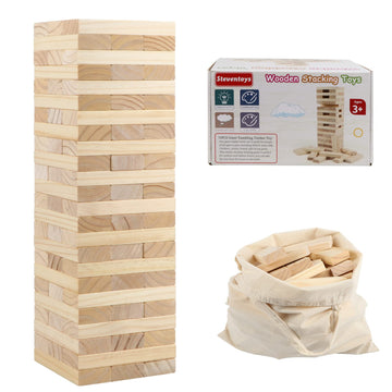 Steventoys 72Pcs Giant Timber Game With Storage Bag, Giant Tumble Tower Set From 1.57Ft To Over 3.6Ft, Wooden Stacking Games For Kids Adults And Family, Outdoor And Indoor Play
