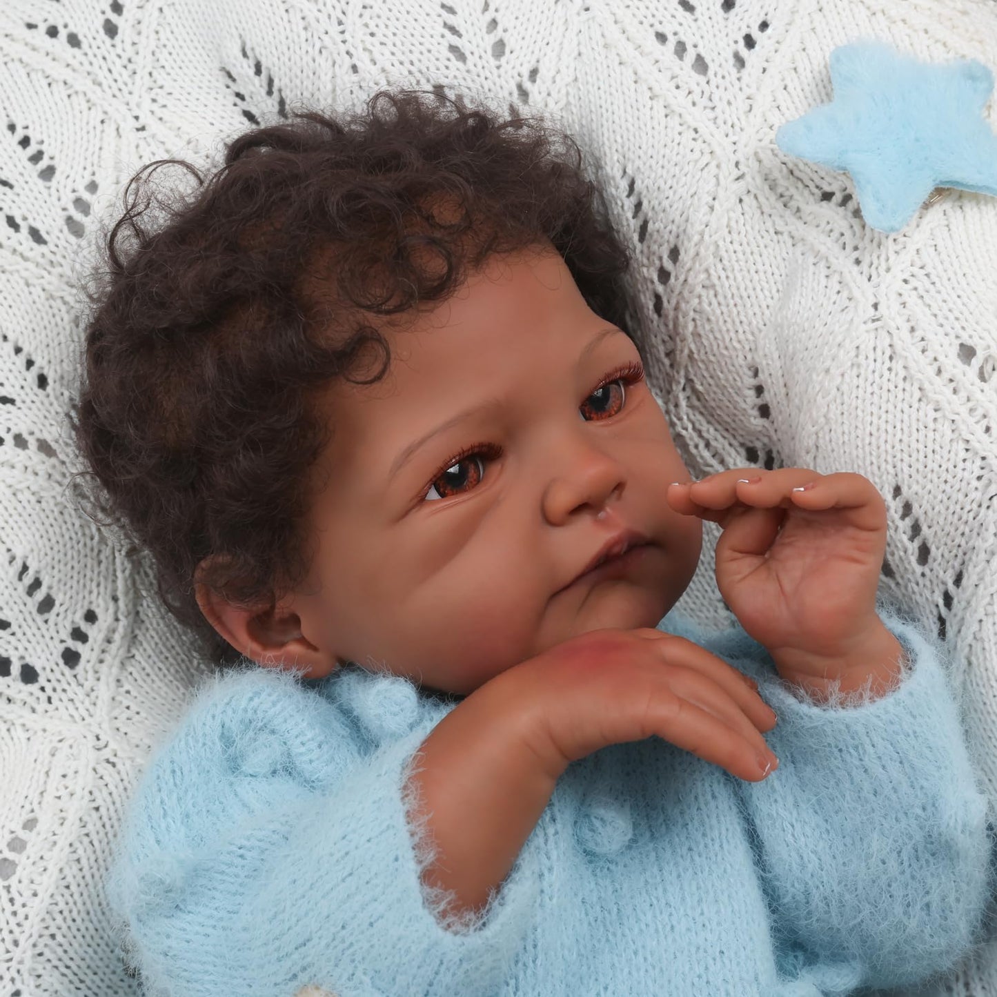 WOOROY Realistic Reborn Baby Dolls Black - 18-Inch African American Real Life Baby Doll Boy with Curly Hair and Open Eyes  Lifelike Gift Toy with Doll Accessories for Kids Ages 3+