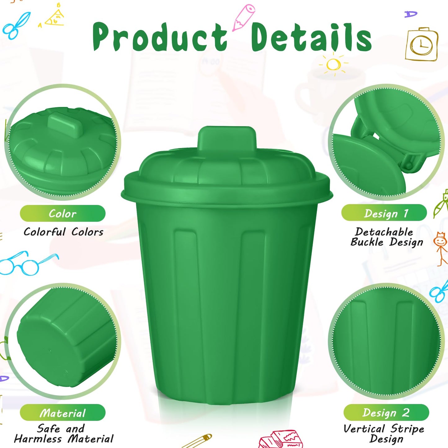 Zubebe 24 Pcs Green Mini Trash Can Mini Toy Garbage Can Small Desktop Trash Bin with Lids for Trash Party Favor Garbage Truck Bi