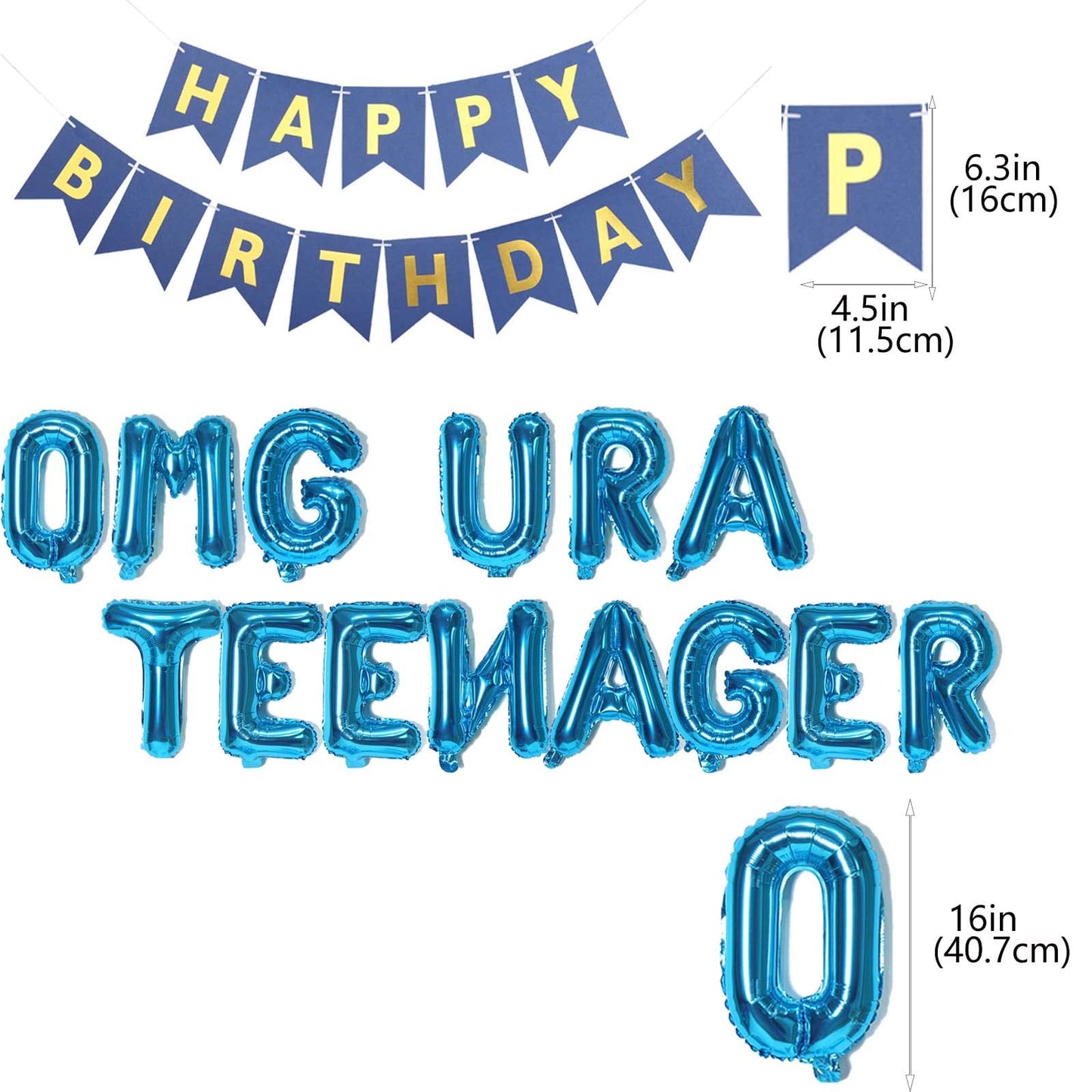 13Th Birthday Decorations Blue For Boys, Omg Ur A Teenager Happy 13Th Birthday Banner Blue Number 13 Star Foil Balloons With Blu