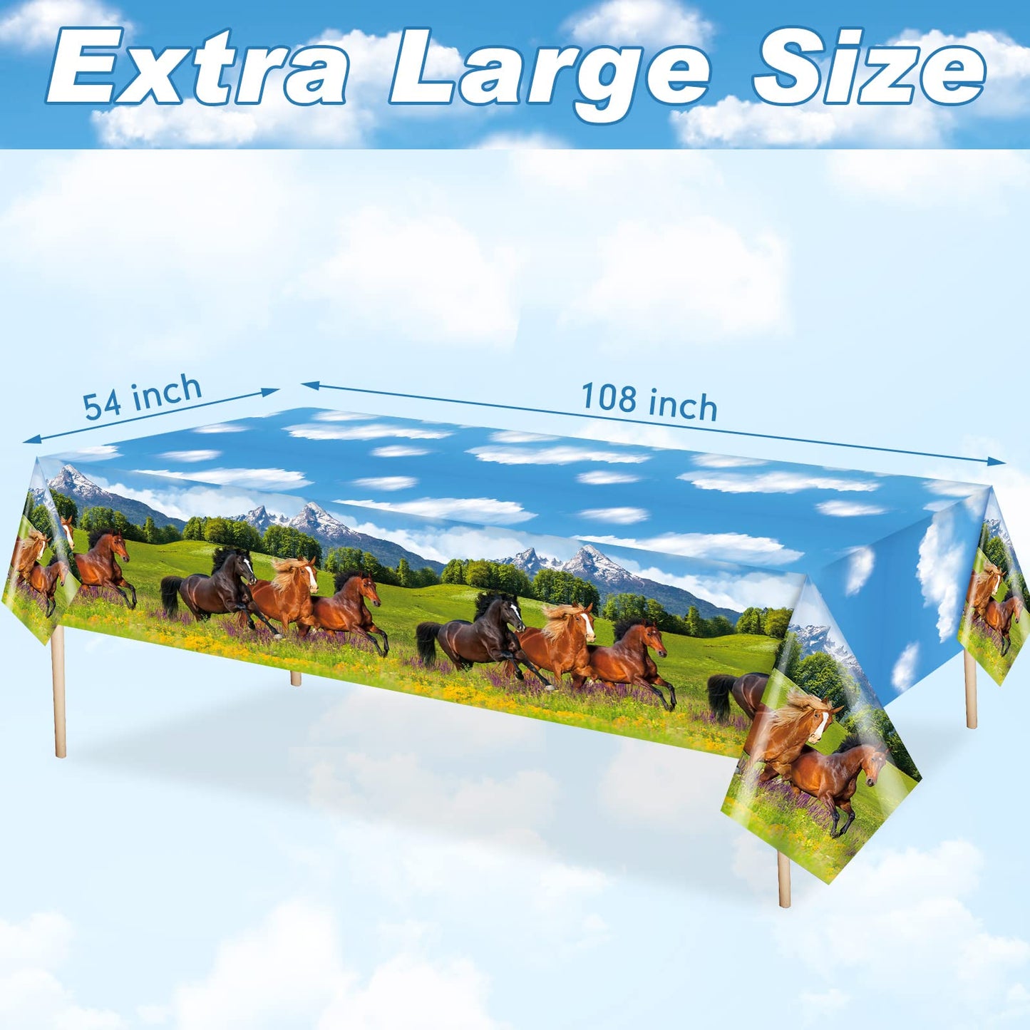 Tudomro 3 Pcs Horse Table Cover Tablecloth Party Decorations Morgan Wild Horse Racing Tablecloth for Derby Day Birthday Cowboy C