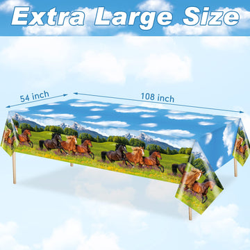 Tudomro 3 Pcs Horse Table Cover Tablecloth Party Decorations Morgan Wild Horse Racing Tablecloth for Derby Day Birthday Cowboy C