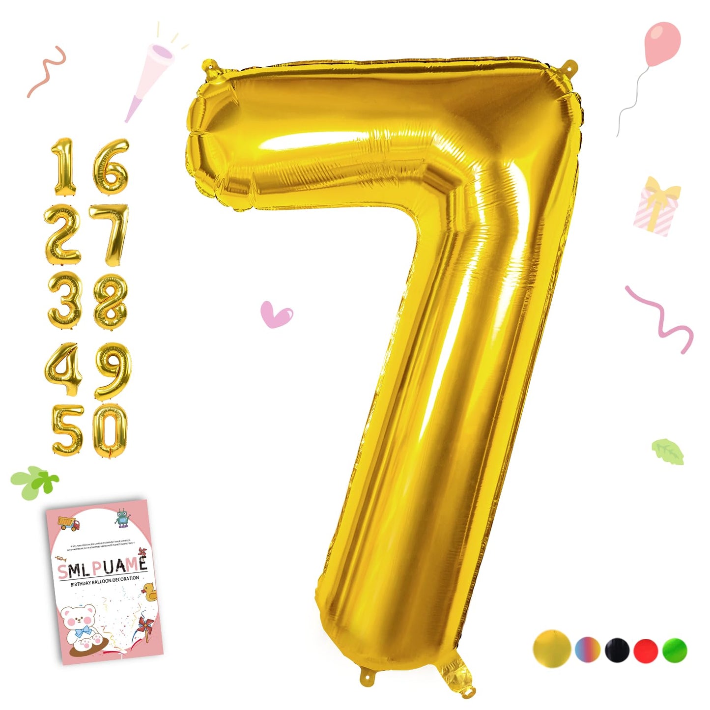 Smlpuame 40 Inch Number Balloon 0-9 Gold Large Number 7 Balloons,Digital Balloons For Birthday Party Celebration Decorations Sup