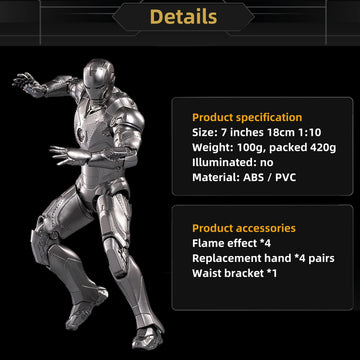 Lonullymege Ironman Mk2 Collectible Action Figure,7 Inch 10Th Anniversary Metal Texture Painting Movable Mark Model Toys (Mk Ii)