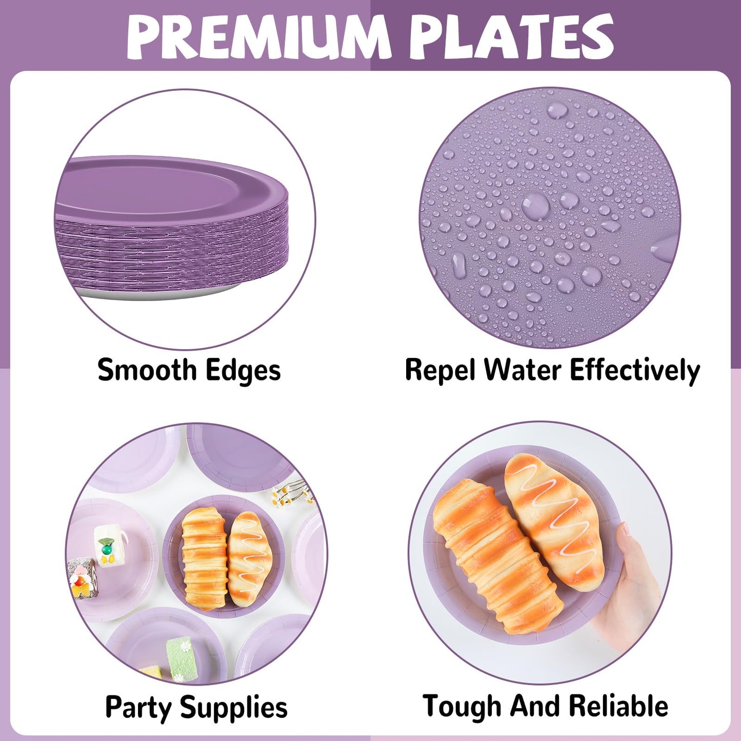 CHUNNIN 48Pcs Purple Birthday Party Paper Plates for Light Purple Cake Party Supplies 7  Purple Theme Lilac Lavender Birthday Pa