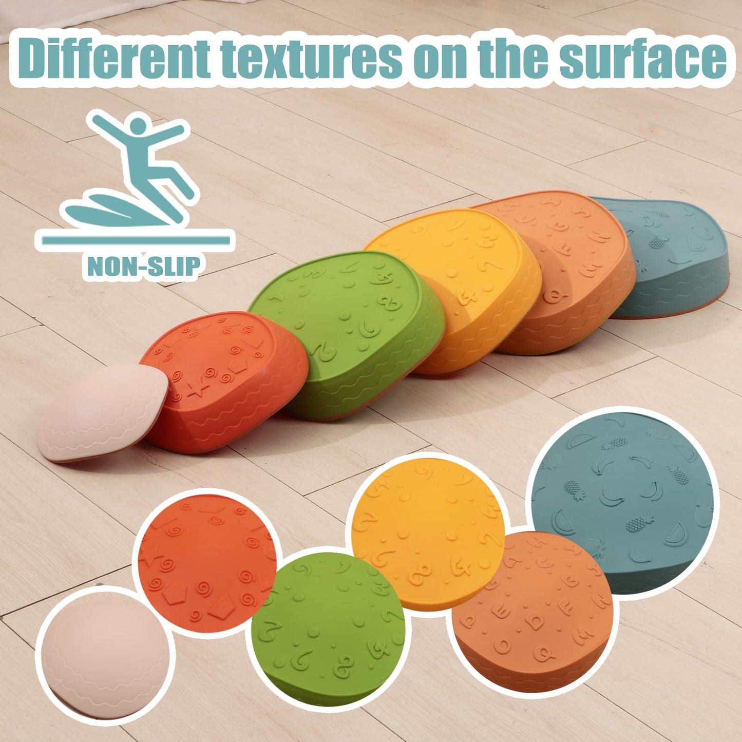 Fanboxk Stepping Stones for Kids, Non-Slip Plastic Toys, 6Pcs Vintage Color, Balance Coordination for Ages 3-8