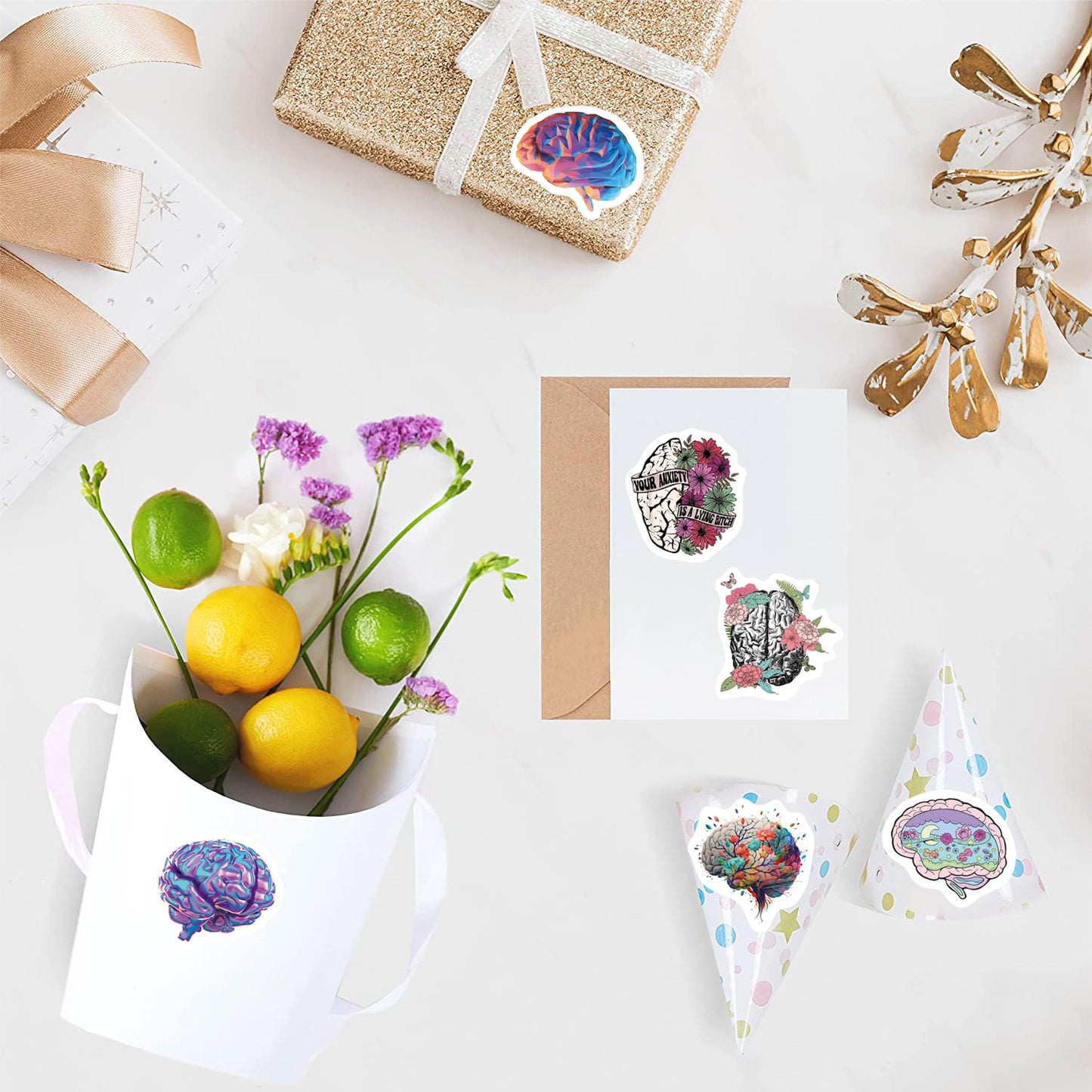 500 Pieces(10 Patterns)Brain Mental Health Stickers Colorful Fashion Graffiti Adhesive Seals For Kids Teens Adults Water Bottles