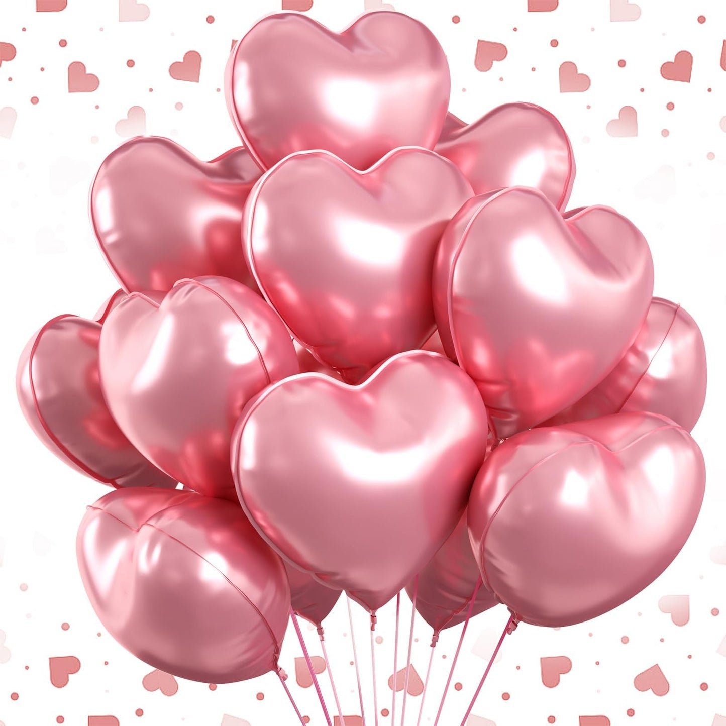 12 Pcs Heart Balloons, 18 inch Pink Heart Shaped Balloons, Big Heart Helium Balloons, Heart Love Foil Balloons for Wedding Baby 