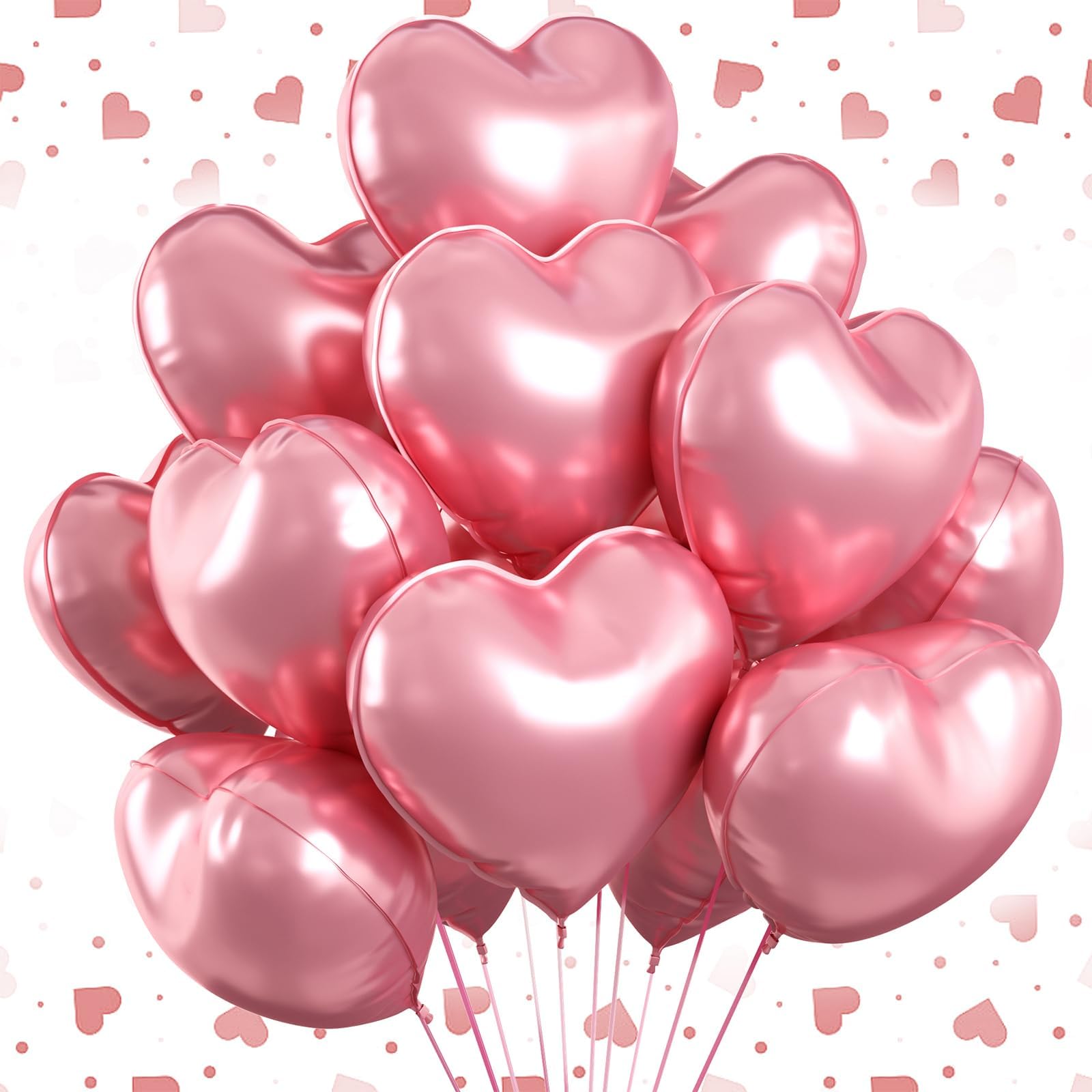 12 Pcs Heart Balloons, 18 inch Pink Heart Shaped Balloons, Big Heart Helium Balloons, Heart Love Foil Balloons for Wedding Baby 