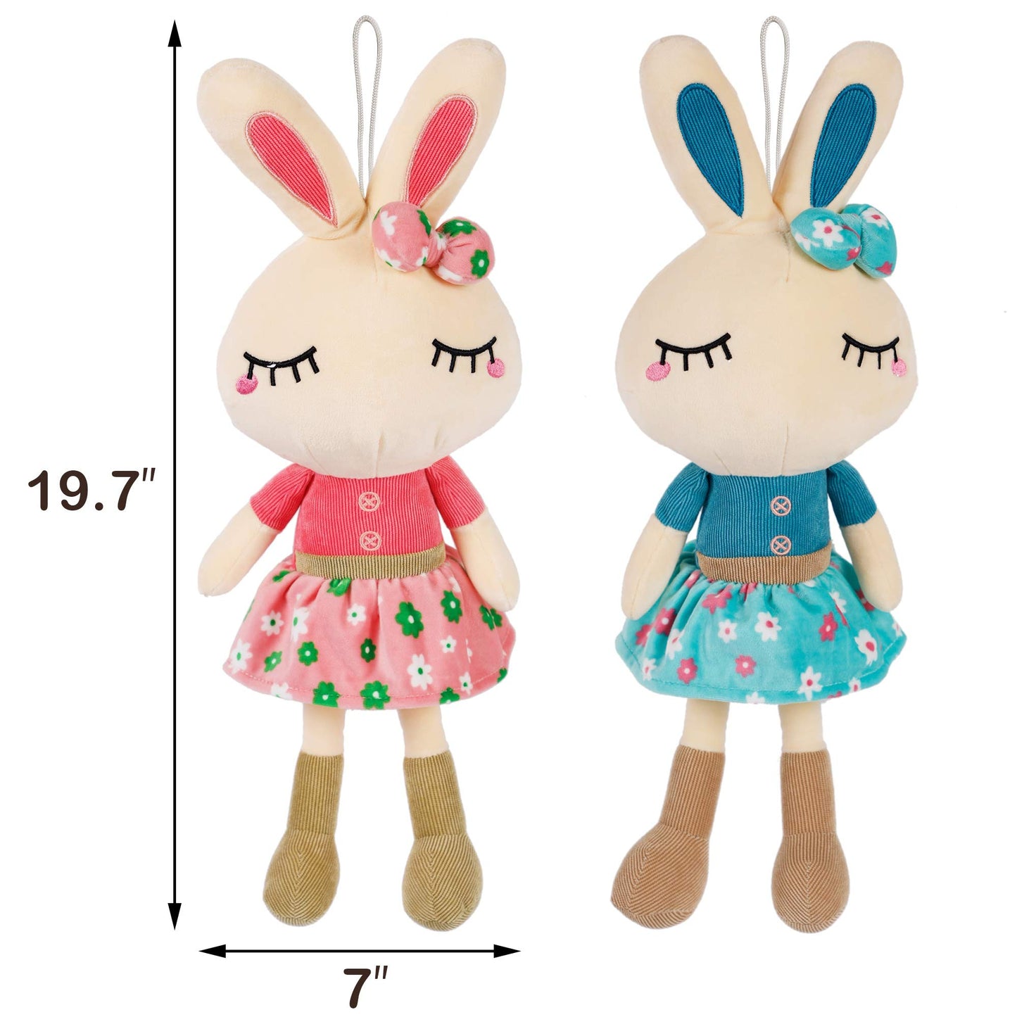 Set Of 2 Plush Bunny Rabbit, 18.3 In Doll Stuffed Easter Bunny Rabbit Animal Toy Huggable Rabbit, Cute And Cuddly Friend For Boy Girl, Birthday Gift, Pink & Blue
