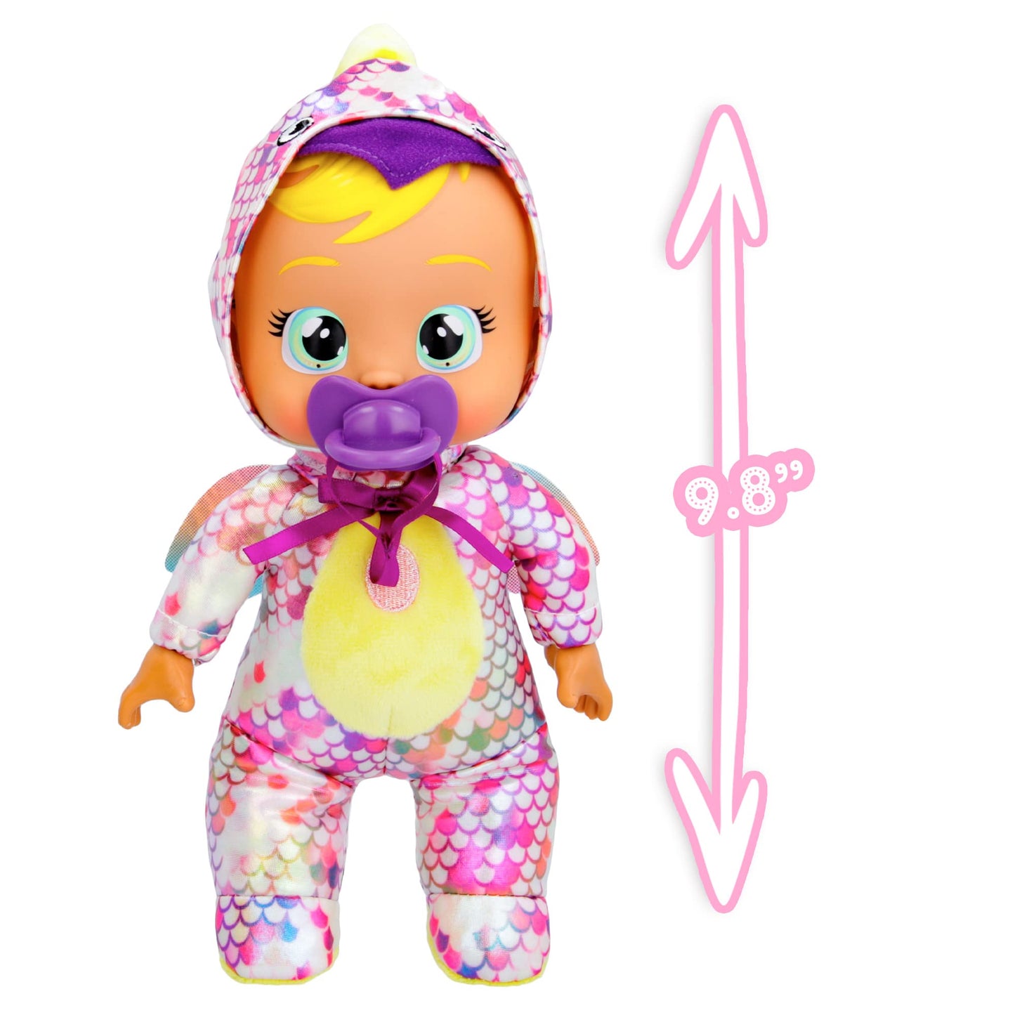 Cry Babies Tiny Cuddles Dinos Tilo - 9' Baby Dolls, Cries Real Tears, Dinosaur Metallic Themed Pajamas