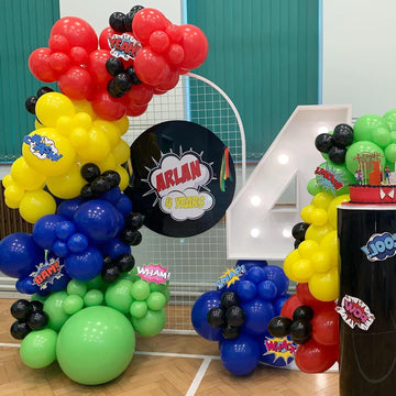 Superhero Theme Balloons Garland Kit With Red Yellow Blue Green Black Balloons For Kids Avenger Iron Spide Man Birthday Party Favor Supplies