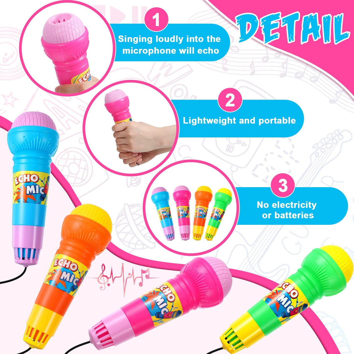 20 Pieces Echo Microphone Toy Play Microphones For Kids Bulk Fun Voice Amplifying Microphone Toy Multicolored Retro Toys Battery