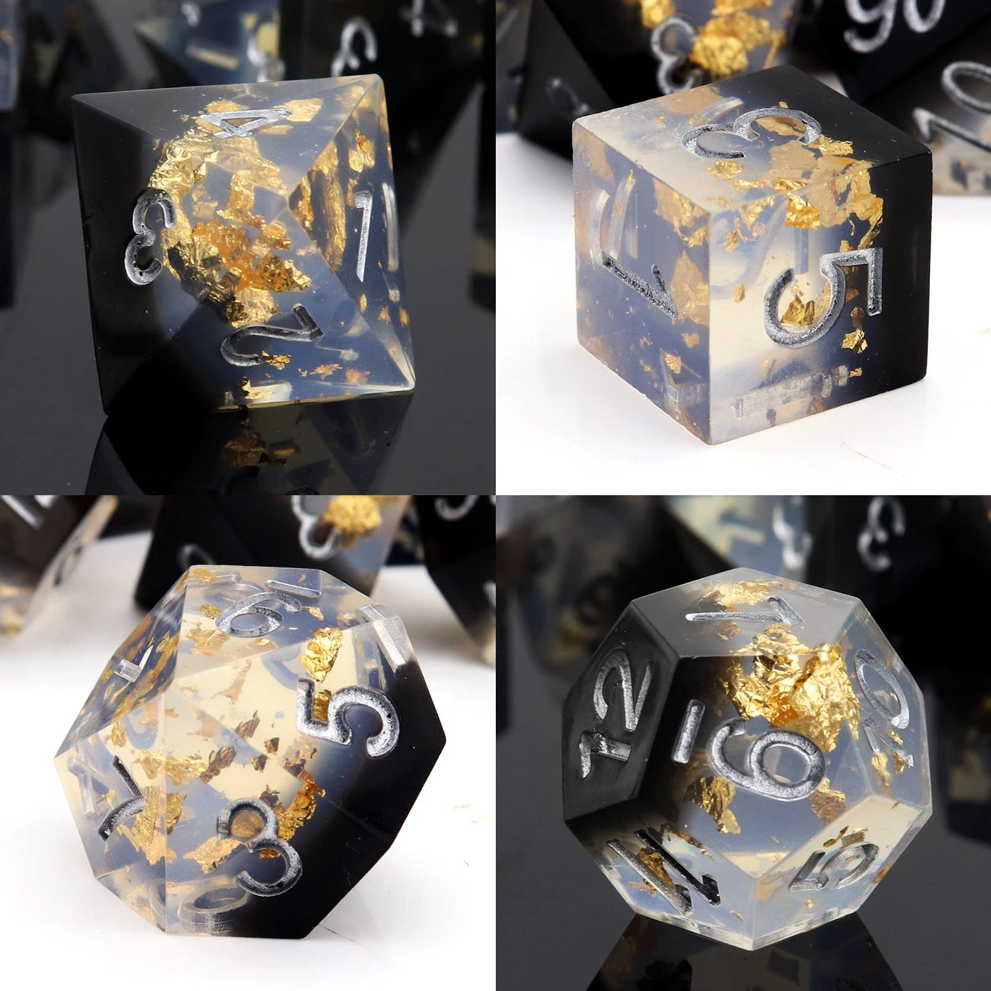 PJOY DND Sharp Edged Dice Set, 7pcs Teal Rosegold Foil Liquid Core DND Dice Set Resin D&D Polyhedral Dice with Dice Case for Rol
