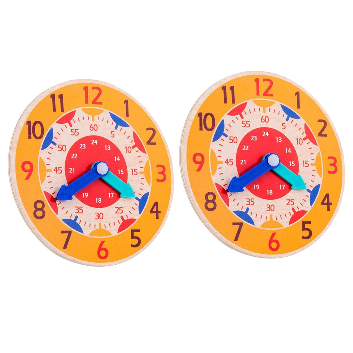 Calandis 2 Piece Montessori Wooden Clock Toy Teaching Aids Toys For Kids Preschool Orange | Developmental Baby Toys | Toys For B