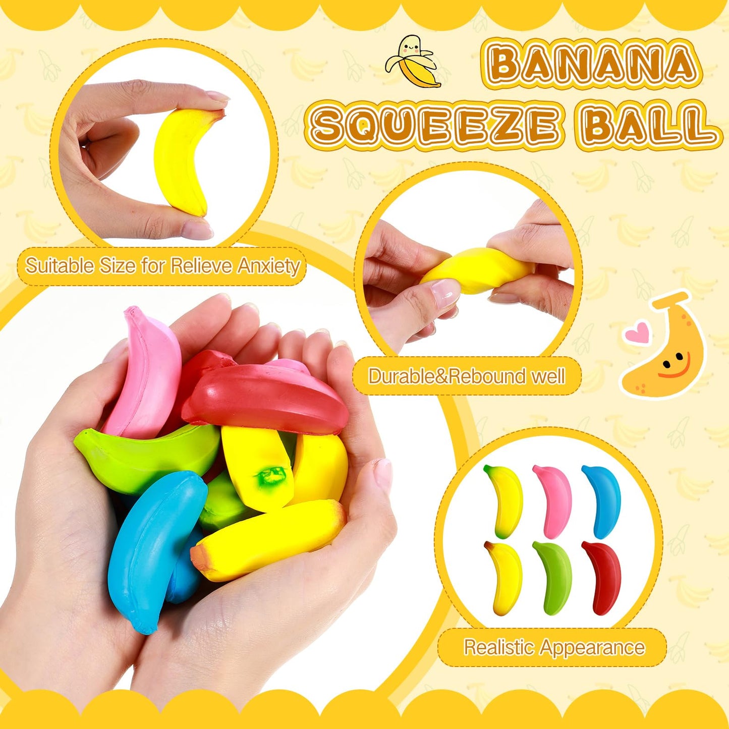 Civaner 30 Pcs Banana Stress Toys Stretchy Banana Stress Relief Toys Fidget Anxiety Relief Squeeze Balls Bulk Mini Party Favors Tiny Squeeze Party Supplies For Kids Adults(Multicolor)