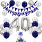 40Th Birthday Decorations For Men, Navy Blue Silver 40Th Birthday Balloons With Blue Happy 40Th Birthday Banner 40 Birthday Cake