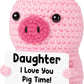 Funny Positive Pig Gifts for Daughter Birthday Christmas  Handmade Crochet Emotional Inspirational Pink Pig for Daughter Teens mature-themed  Daughter Gifts for Birthday Graduation Christmas Cute Decor