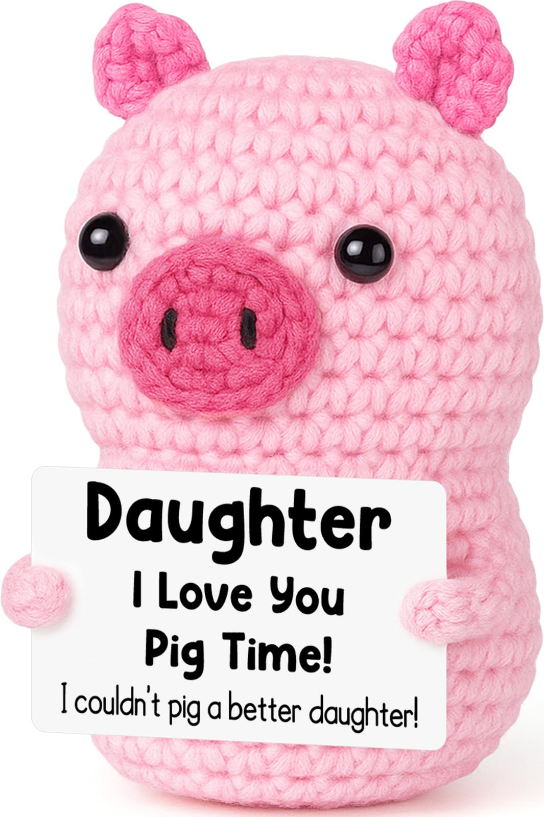 Funny Positive Pig Gifts for Daughter Birthday Christmas  Handmade Crochet Emotional Inspirational Pink Pig for Daughter Teens mature-themed  Daughter Gifts for Birthday Graduation Christmas Cute Decor