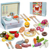 Giant bean Wooden Play Food Set, Play Kitchen Accessories, 78PCS Pretend Play Cooking Toy, Vegetables Fruits Cutting Toys, Play 