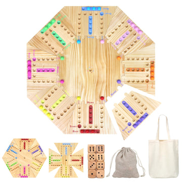 Marble Game Board Wooden, 24'' Large Size Detachable Fast Track Board Game For 2-8 Players, Classic Marble Game With 32 Marbles