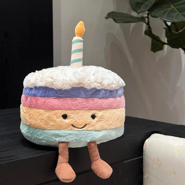 MUALML Birthday Cake Plush, 10.2'' Cute Birthday Stuffed Animal for Girls, Funny Food Plushie, Soft Smile Cake Toy Adorable Birt
