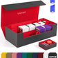 UAONO Trading Card Storage Box for MTG  Fits 7 Pcs Small Commander Deck Box  Large Card Deck Case with Dice Box for TCG PTCG Magic Sports Cards Game Playmat (Black  Red)