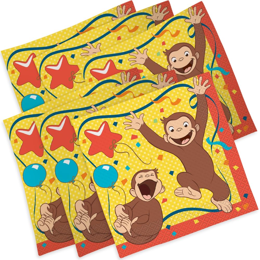 Curious George Luncheon Paper Napkins - 7 x 7, 16 Pcs,White – Toytooth