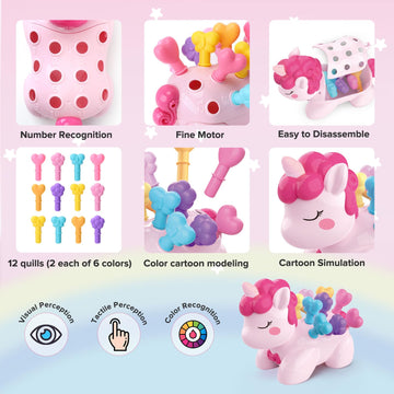 Montessori Toys For Toddlers,The Fine Motor Unicorn Pink 14 Pcs, Learning Toys Ages 18+ Months Fine Motor And Sensory Toy, Educa
