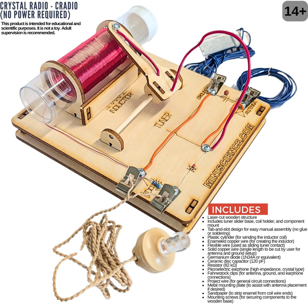 Crystal Radio - Advanced Kit - Diy Am Receiver For Stem & Science Projects | Educational | Electronic Components With Tuning Cir