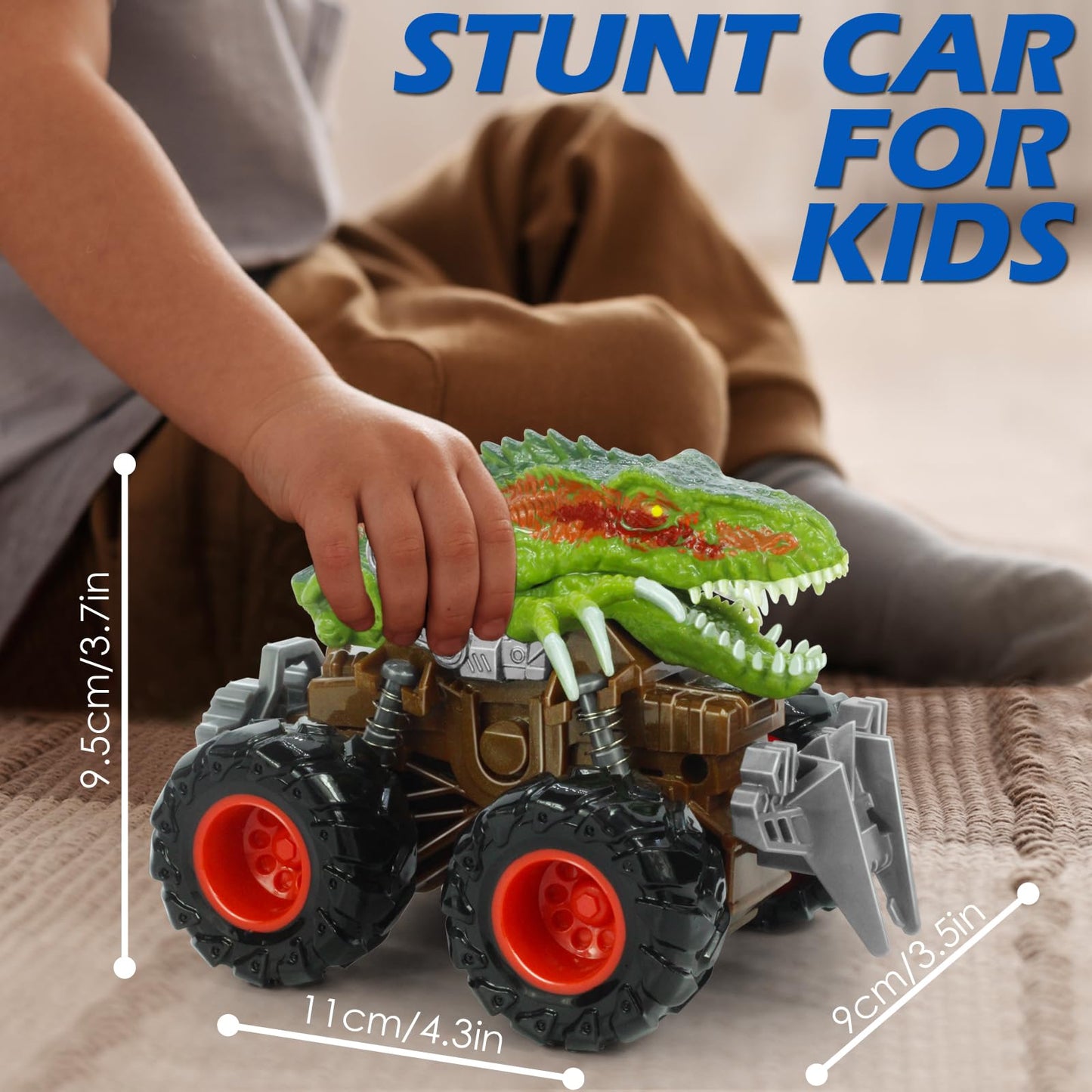 Oriate Dinosaur Monster Truck 4-7 Push and Go Toys 3-5, Friction Powered ATV Velociraptor Dino Stunt Play Trucks for Kids Boys G