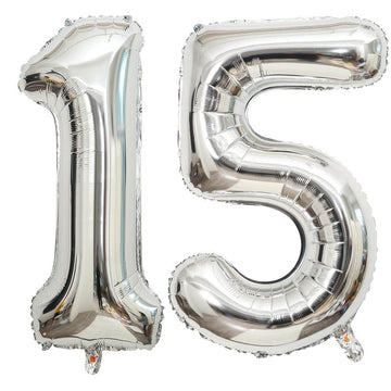 40 Inch Silver 15 Number Balloons Giant 15 Or 51 Balloons Silver Birthday 15 Balloons 15Th Birthday Anniversary Party Decoration
