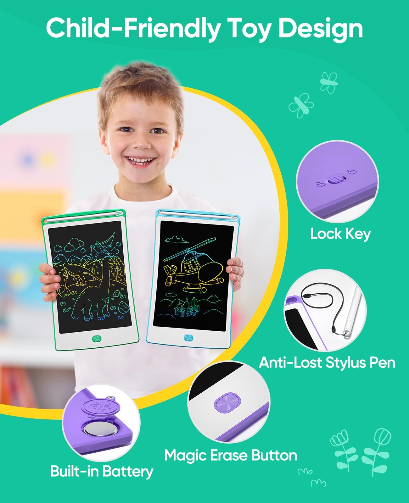 Magic Jimmy 4 Pack LCD Writing Tablet, 8.5 Inch Colorful Toddlers Drawing Tablet for Kids, Creative Doodle Board Drawing Pad, To