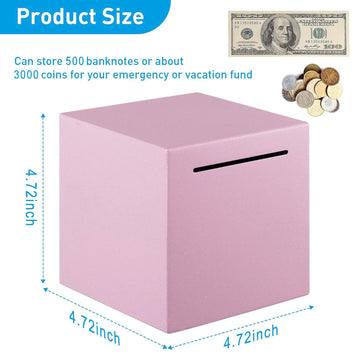 Adults Safe Piggy Bank Made Of Stainless Steel,Can Only Save The Piggy Bank That Cannot Be Taken Out (Pink, 4.72In)